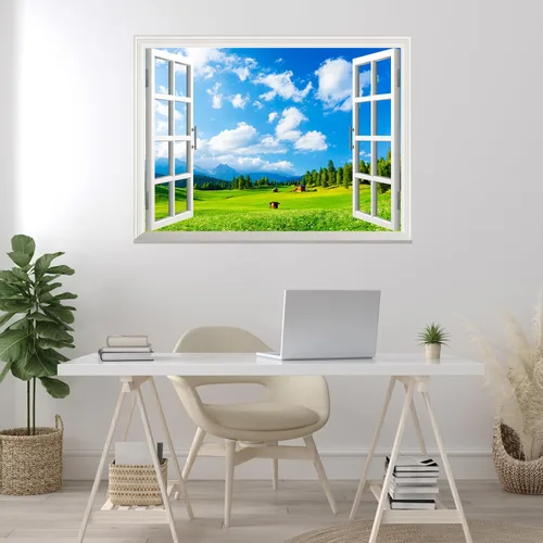 Miniatura 36 de Wall26 - Adhesivo para pared / Mural para pared, extraíble, diseño de río en un pueblo tranquilo, decoración para pared, vista creativa de ventana