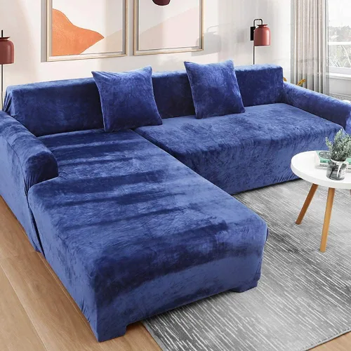Funda elástica para sofá en forma de L, de terciopelo de 1, 2, 3, 4 asientos, funda suave para sofá (azul, 1 asiento de 35-55 pulgadas)
