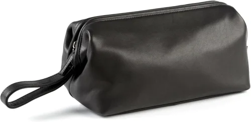 Miniatura 3 de Leatherology Neceser con marco de ónix negro, kit de piel de grano completo para hombres con apertura de boca ancha, bolsillos interiores y Negro