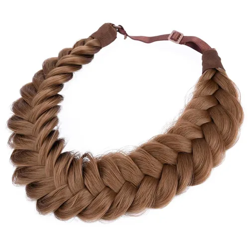 Miniatura 17 de Diadema ancha y despeinada de 2 mechones de cabello sintético trenzado, accesorio de belleza para mujeres y niñas, 62g/2.1 oz (caoba)