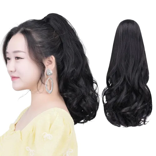 Miniatura 56 de Extensión de cola de caballo negra con clip de garra, ondulada, 10 pulgadas, 3.5 onzas, sintético, como verdaderos, postizos, para mujer, Yaki