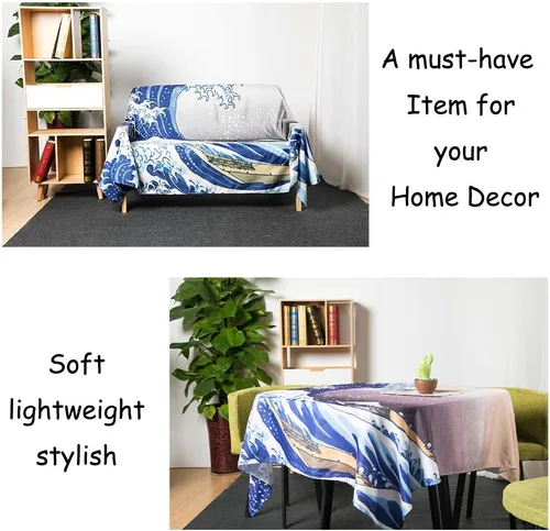 Miniatura 4 de IcosaMro Tapiz de gran ola para dormitorio, arte para colgar en la pared, decoración de pared grande con bordes dobladillos, manta de pared