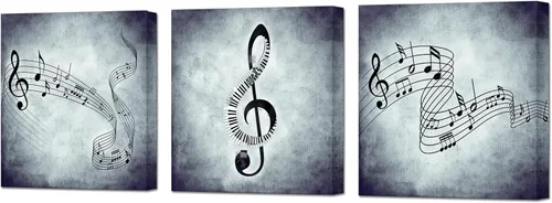YeiLnm Lienzo musical para pared, notas musicales, decoraciones para fiestas, ilustraciones blancas y negras