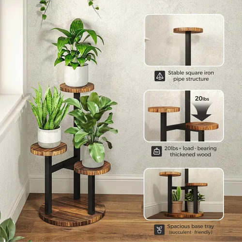 Miniatura 3 de Bamworld Soporte para Plantas de Esquina Interior de Metal y Madera Estante para Plantas Exterior Soportes Altos para Plantas Mesas para Plantas