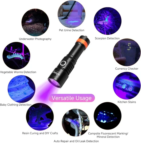 Miniatura 4 de ORCATORCH D530 Luz de Buceo, Luz LED UV de 395NM Luz Negra, Ángulo de Haz Estrecho de 8 Grados, Interruptor Lateral de Aleación de Titanio, 2 Modos