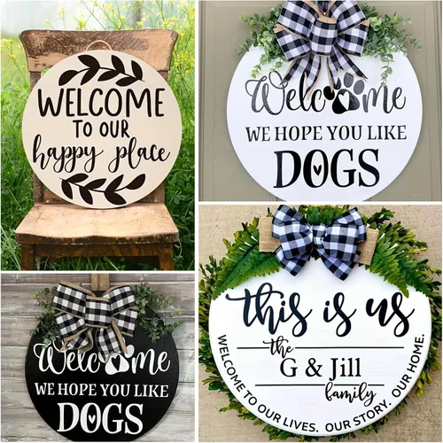 Miniatura 6 de Plantillas de bienvenida para pintar sobre madera, plantillas redondas de 12" para pintar, plantilla para manualidades, plantillas de dibujo