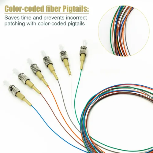 Miniatura 3 de 6 hilos multimodo OM1 62.5/125 ST-UPC fibra coleta, ST OM1 fibra óptica coleta, incluye 6 mangas de protección de fibra óptica de empalme de fusión