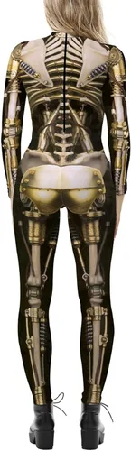 Miniatura 2 de Enterizo de mujer con estampado de esqueleto de robot mecánico 3D para Halloween, disfraz de cosplay Cadena de oro