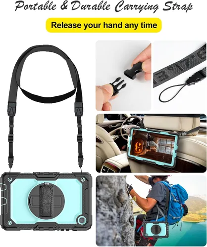 Miniatura 4 de Funda protectora para Samsung Galaxy Tab A7 Lite de 8.7 pulgadas 2021 (SM-T220/T225), con protector de pantalla, correa de mano, soporte para Negro