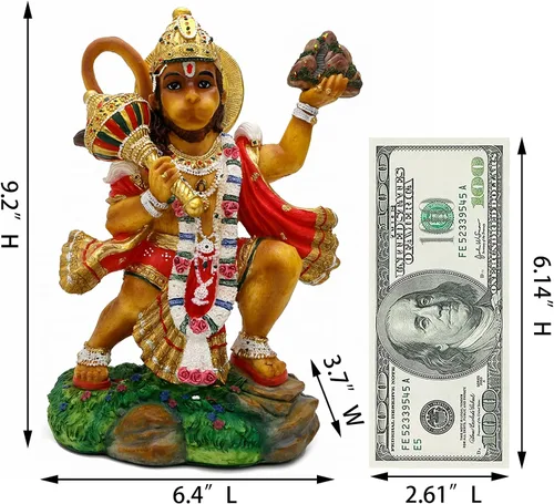 Miniatura 5 de alikiki Estatua de Hanuman volador de Dios hindú – 9.2 pulgadas de alto Jayanti Murti Pooja Diwali regalo para amigo indio, familia, altar puja