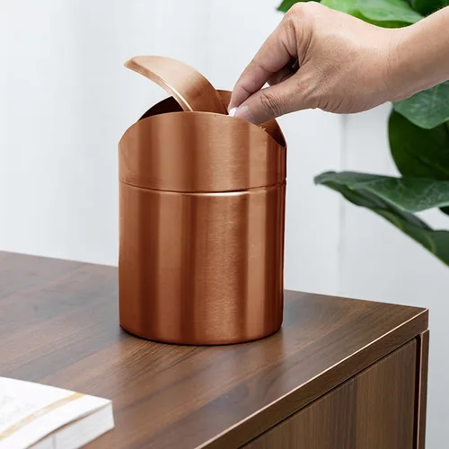 Miniatura 5 de Mini basurero, pequeño cubo de basura de escritorio con tapa giratoria, de acero inoxidable, para encimera de baño, cubos de basura de cocina