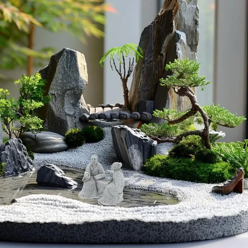 Miniatura 7 de Housoutil 2 figuras en miniatura de piedra arenisca, ancianos chinos antiguos jugando al ajedrez, decoración asiática, accesorios de jardín, adorno