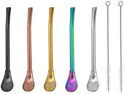 Miniatura 5 de 6 pajitas de acero inoxidable 304 de oro rosa con 2 cepillos de limpieza Oro rosado