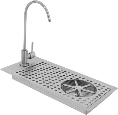 Lavadora de vasos de vidrio, enjuague comercial para encimera con grifo, lavadora de vidrio para fregadero de acero inoxidable con bandeja de goteo