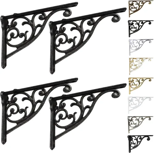 Miniatura 18 de Soportes de estante de 4 pulgadas, paquete de 4 soportes de pared de latón antiguo de alta resistencia, estantes decorativos de cocina victoriana