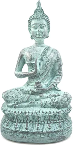 ornerx Estatua de Buda tailandés sentado para decoración del hogar, color turquesa de 6.7 pulgadas
