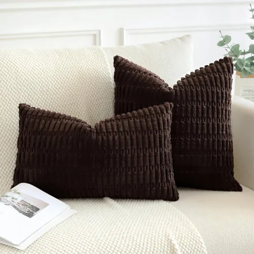 Miniatura 4 de OTOSTAR Fundas de almohada decorativas de corduroy rayado suave de 12 x 20 pulgadas, juego de 2 fundas de cojín lumbar para sofá, cama, fundas