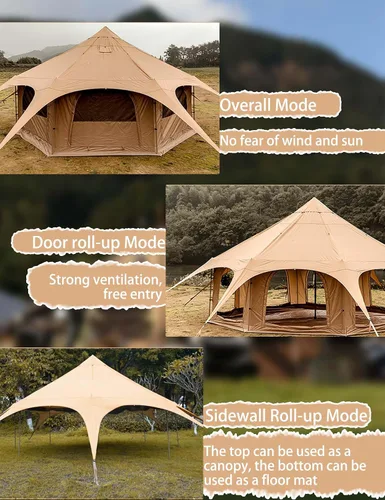 Miniatura 3 de Thcbme Tienda de campaña de lona de algodón de 5M - Yurtas con gato de estufa, resistente al viento, sombra transpirable, viajes de campamento