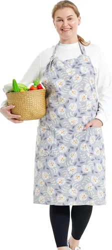 Miniatura 30 de Delantales de algodón y lino para hornear, talla grande, para mujer, con bolsillos, cocina