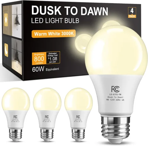 Miniatura 10 de TJOY Bombillas LED A19 con sensor de luz para exteriores, bombilla LED A19, bombilla de fotocélula automática de encendido/apagado para iluminación