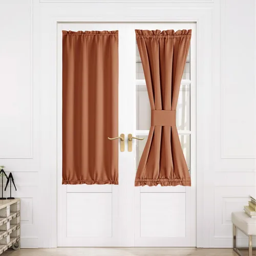 Miniatura 322 de NICETOWN Cortinas opacas unicolor con aislamiento térmico para puerta francesa, granja, oscurecimiento de habitación, puertas y ventanas de Marrón
