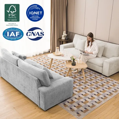 Miniatura 7 de DOPEDIO Sofá biplaza moderno para sala de estar, sillón reclinable de chenilla, funda extraíble, cojines de resorte, marco de madera maciza, fácil