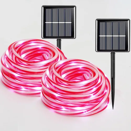 Miniatura 23 de QITONG Paquete de 2 luces solares verdes, cada cadena de 100 luces LED de 33 pies para exteriores, 8 modos de luces de hadas en tubo de PVC