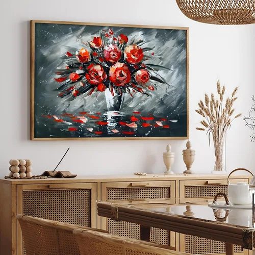 Pósteres de rosas negras y rojas, imágenes de flores brillantes, ilustraciones de flores rojas, arte de pared floral romántico, lienzo de rosas