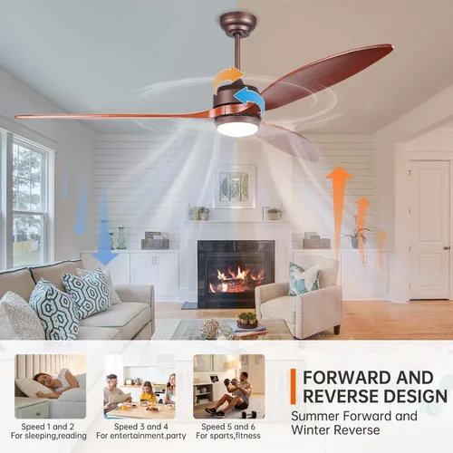 Miniatura 7 de reiga - Ventilador de techo de madera de nogal de 65 pulgadas con luces y control remoto, motor DC reversible silencioso, alto flujo de aire