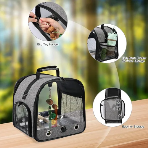 Miniatura 4 de Bolsa transportadora de pájaros jaula de viaje para pájaros con soporte, transportador de pájaros pequeño para loro, bolsa de viaje portátil