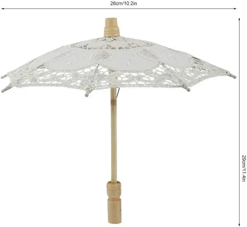 Miniatura 6 de Diyeeni Paraguas de novia, elegante sombrilla de bordado de algodón con encaje floral hecho a mano, sombrilla con mango de madera para bodas