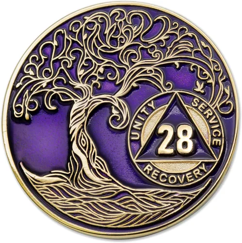 Miniatura 147 de 20 Year Sobriety Mint Twisted Tree of Life - Medallón de recuperación AA chapado en oro, fichas y fichas, color negro