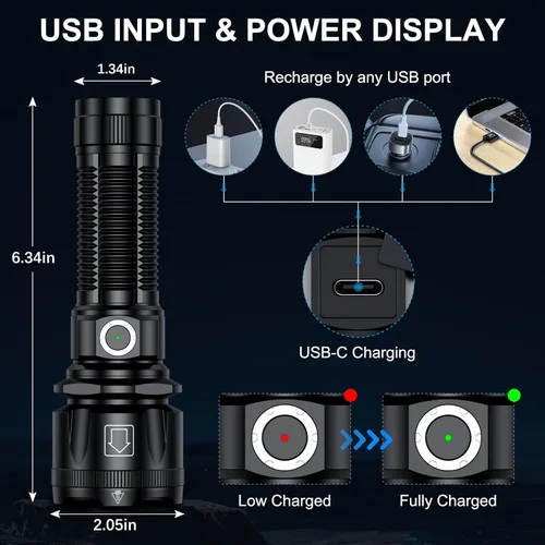 Miniatura 3 de Linternas de alto lúmenes, 1800.000 lúmenes, linterna recargable súper brillante con 5 modos de luz, zoomable, IP67 impermeable, linterna LED