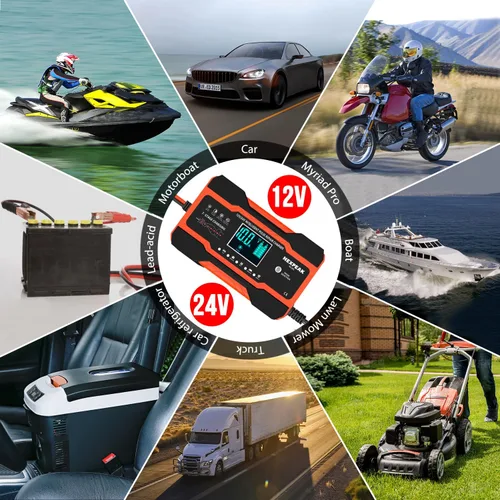 Miniatura 6 de NEXPEAK NC201 - Cargador de batería de 10 amperios, cargador inteligente de goteo de 12 V, 24 V, cargador de batería de automóvil, desulfatador