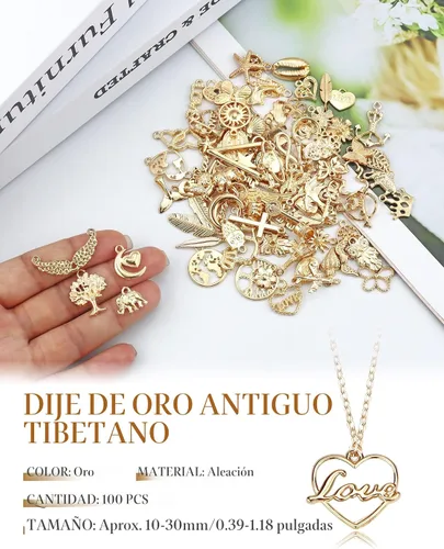 Miniatura 4 de 100 piezas al por mayor de lotes a granel para hacer joyas, dijes mezclados de aleación de oro KC dorado para collares, pulseras, fabricación