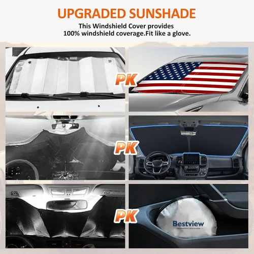 Miniatura 4 de Bestview - Parasol para parabrisas con bandera americana para Ford F-250 F-350 de 2008-2016, parasol plegable personalizado para ventana delantera
