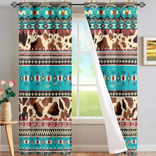 Miniatura 18 de Dreaweet African Tribal Blackout Curtains 63 Inch Long 2 Panels Set Bohemian Ethnic Geometric Grommet Top Thermal Insulated Curtains for Living Room