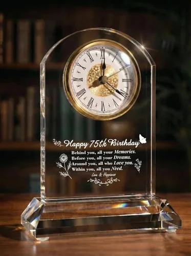 Miniatura 8 de DEEWISH Reloj de escritorio de cuarzo para regalo de 70 cumpleaños, elegante decoración de bendición para el hogar para padres, abuelos, amigos