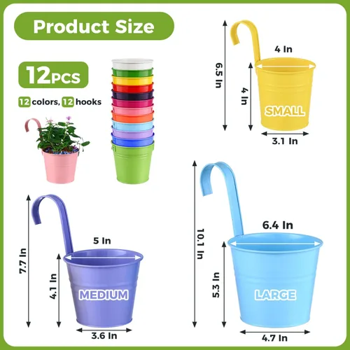 Miniatura 3 de Paquete de 12 macetas de balcón para colgar, maceta colorida de 4 pulgadas, soporte pequeño para plantas colgantes para interiores y exteriores