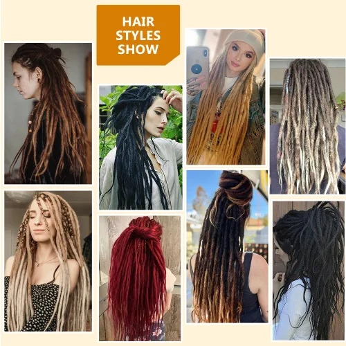 Miniatura 7 de Extensiones de rastas rectas sintéticas de doble extremo, 24 pulgadas, 5 hebras de 0.5 in de ancho, suaves de color negro a marrón oscuro