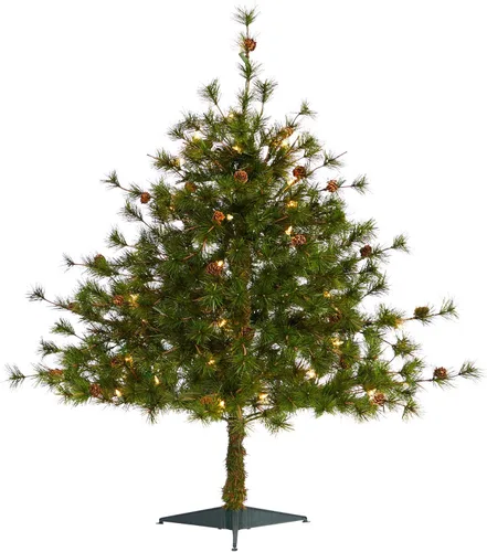 Nearly Natural Árbol de Navidad artificial de pino de montaña de Colorado de 3 pies con 50 luces transparentes, 171 ramas flexibles y piñas de pino