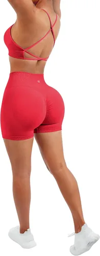 Miniatura 5 de SUUKSESS Conjuntos de entrenamiento sin costuras para mujer, sujetador deportivo con tiras y cintura alta, pantalones cortos