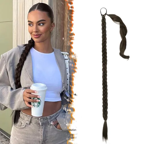 Miniatura 9 de Barsdar Extensión de 26 Pulgadas de Cola de Caballo Trenzada Larga con Banda Elástica - Extensiones de Cabello en Cola de Caballo Recta y Elegante