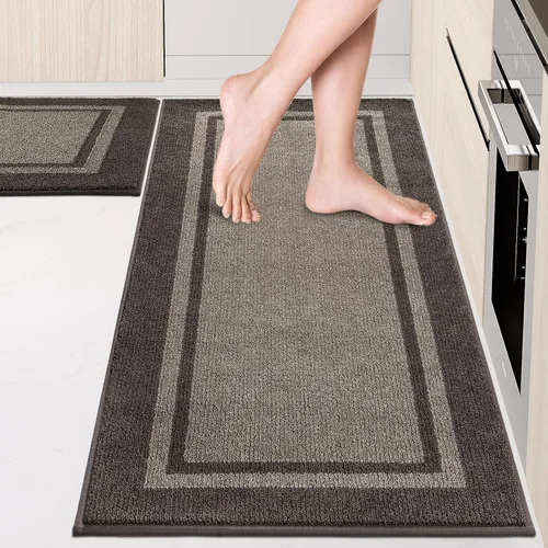 Juego de alfombras de cocina (24 x 36 + 24 x 60 pulgadas), antideslizantes, lavables a máquina, tapetes absorbentes y cómodos para cocina, fregadero