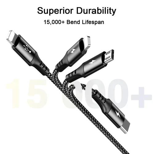 Miniatura 4 de RULUS Cable de carga múltiple corto [2 unidades/13.8 in], cable multiUSB 4 en 1, cable de carga rápida trenzado, cable de carga USB universal