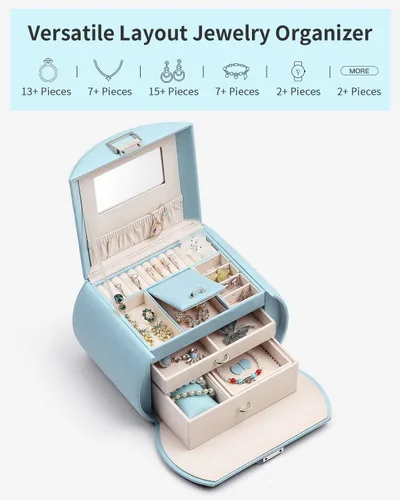 Miniatura 2 de Caja de joyería Vlando para niñas, estilo princesa, tamaño mediano, fabulosos regalos para niñas (color azul)