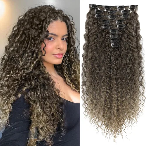 Miniatura 12 de LONAI Extensión de Cabello, 9 piezas, 56 cm de largo, castaño, extensiones de cabello rizadas con pinza, LN002, extensiones de cabello sintético