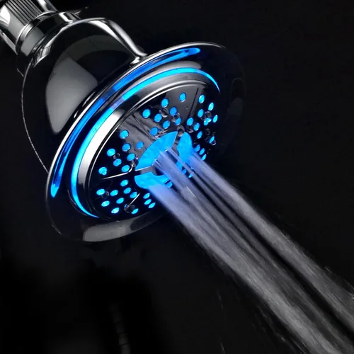 Miniatura 3 de PowerSpa - Cabezal de ducha LED cromado de 4 ajustes con tecnología de boquilla de presión turbo de chorro de aire; 7 colores de luces LED cambian