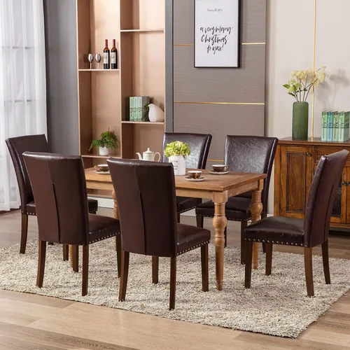 Miniatura 4 de COLAMY - Juego de 2 sillas de comedor tapizadas Parsons, sillas de cocina y comedor de piel sintética con adornos de cabeza de clavo y patas