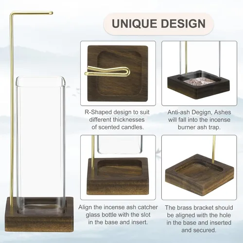 Miniatura 4 de uxcell Soporte para incienso, quemador de incienso moderno con colector de cenizas de vidrio extraíble, soporte para varillas de incienso
